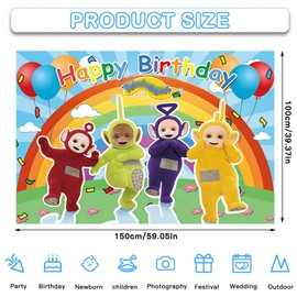 5x3FT Teletu Baby Birthday Backdrop, Teletu Baby Theme Party Decorations Photography Backdrop Happy Birthday Banner Background for Kids Party Supplies