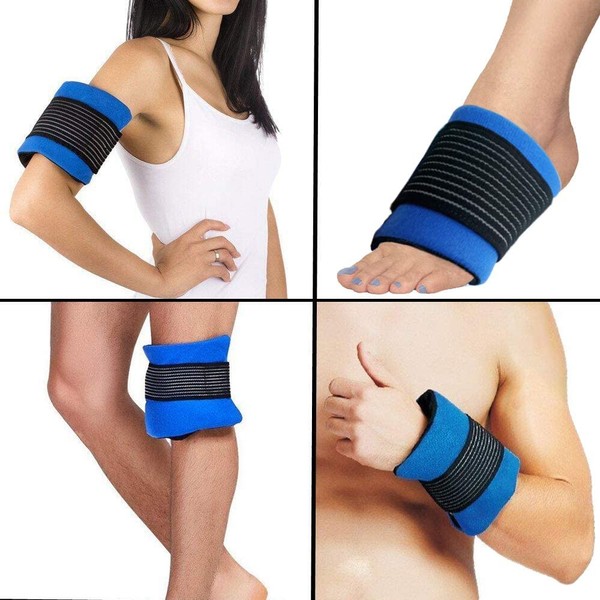 Ice Pack Wrap for Injuries, Reusable Hot Cold Gel Ice Pack and Wrap with Elastic Strap Helps Alleviate Joint Muscle Pain, Cold Gel Compress Support Injury Recovery on Foot Head Elbow Knee Wrist Neck