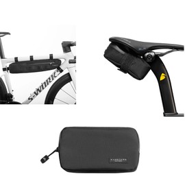 ALMSTHRE Signature Frame Bag L/XL Bundle-Black | Bike Frame Bag, Bike Saddle Bag & Ride Wallet Set | Signature Frame Bag with 3 Storage Compartments & Rear Garage | Waterproof Zippers Across All Items