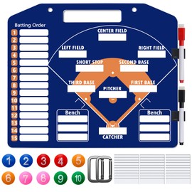 Anglekai 1+44PCS Baseball Coaching Board for Dugout, Dry Erase Lineup Board Softball Clipboard for Coach/ 30 Name Strip/ 10 Number Blocks/ 2 Marker/ 2 Buckle (Blue)