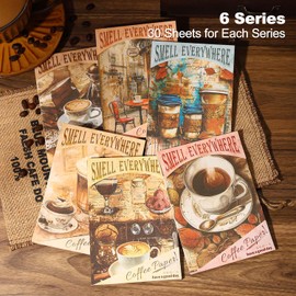 MiyouLuna 180 PCS Coffee-Themed Scrapbook Paper Set, Vintage Ephemera for Scrapbooking, Journaling, DIY Crafts with Glue Tape