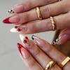 MERVF Almond Press on Nails Medium Fake Nails Red White