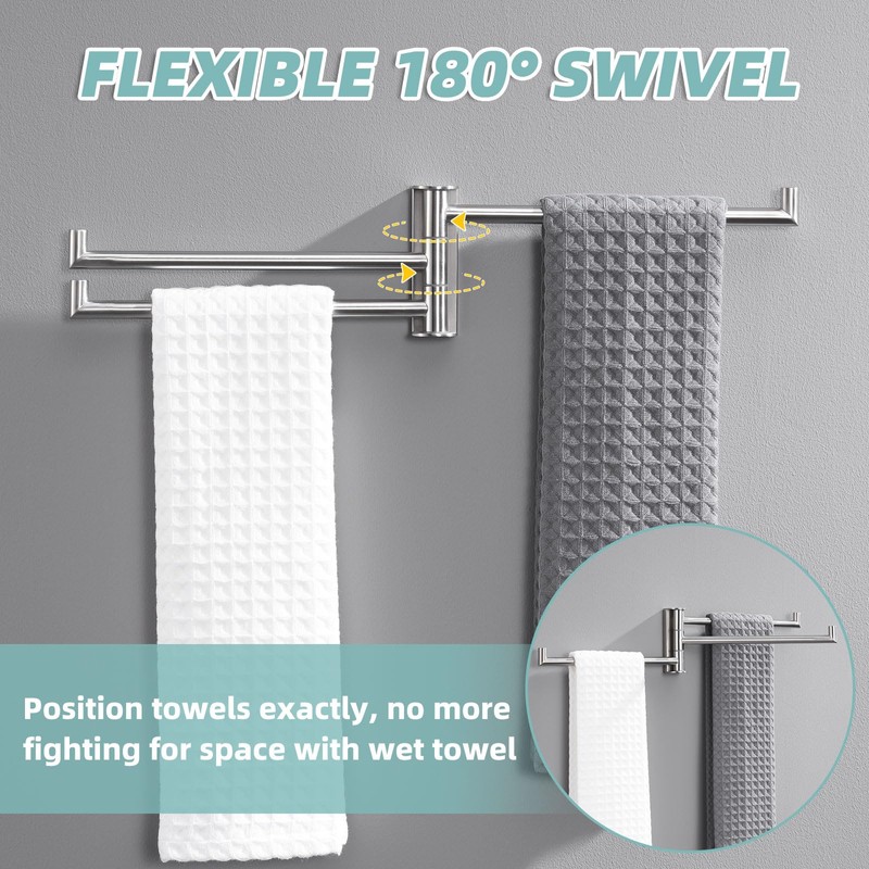 APLusee Brushed Nickel Swivel Towel Rack, 304 Stainless Steel Foldable