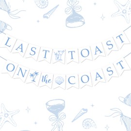 Last Toast on the Coast Bachelorette Party Banner Coastal Bachelorette Party Decorations Blue White Shell Champagne Palm Tree Garland Banner for Girl Beach Bachelorette Bridal Shower Party Supplies