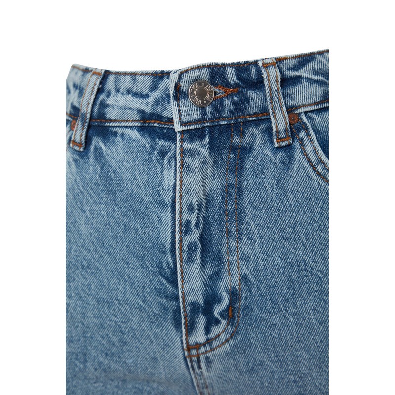 TRENDYOL Women's Straight Mama High Waist Jeans, indigo