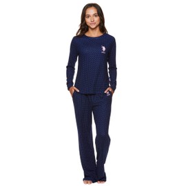 U.S. Polo Assn. Womens Pajama Sets, Lightweight Sweater Knit Pajama Sets for Women 2 Piece, Womens PJs Sets (Navy, Medium)