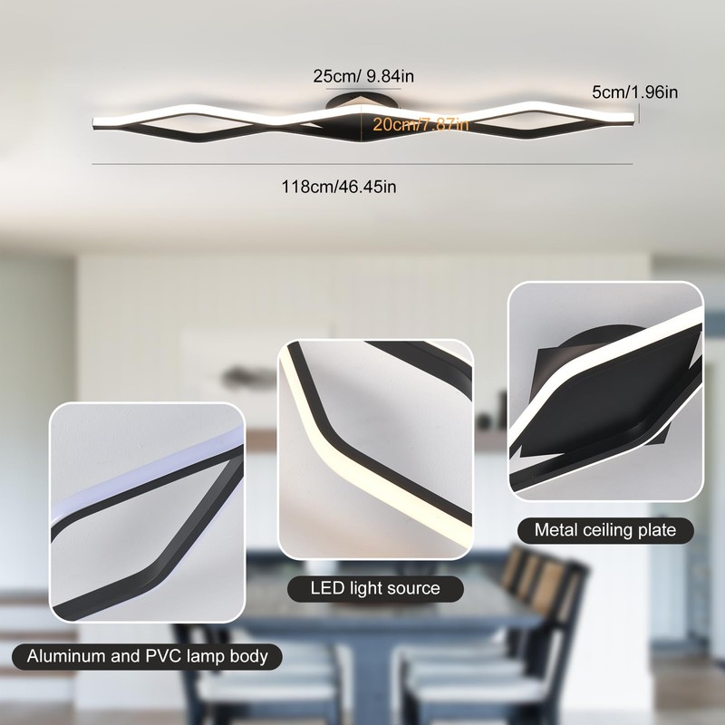 Qcyuui Dimmable LED Ceiling Lights 46.4'' Kitchen Lighting Fixtures Ceiling