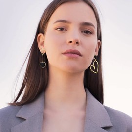 EVER FAITH Mismatched Heart Earrings for Women, Asymmetric Heart Drop Dangle Earrings, 14K Gold Palted Black Heart Earrings Jewelry Gifts