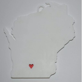 WISCONSIN STATE OUTLINE MADISON RED HEART CUTOUT HOLIDAY ORNAMENT USA PR244-WI
