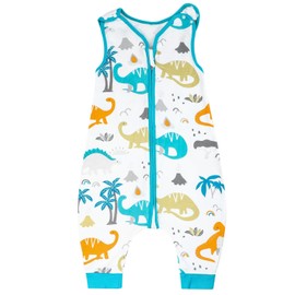 MooMoo Baby Swaddle Sleep Sack with Feet Easy Adjustable Sleeveless Swaddle Wrap Pants Unisex Infant Wearable Sleeping Bag for Boy and Girl (Dino, 3-5T)