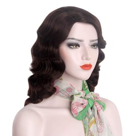 MEDISIFA 1920s Wig for Women Long Finger Wave Party Wig Synthetic Full Vintage Wigs for Womens Lady Cosplay Costume Fancy Dress 20s Flapper Wig (Middle Brown)