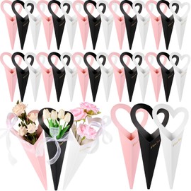 Olgaa 36 Counts Flower Bouquet Bags,Mothers Day Gifts Decorations for Mom Grandma Stepma Women,Mom Gifts DIY Love Heart Shapes Single Flower Sleeve Floral Bouquet Bags Florist Box Packaging