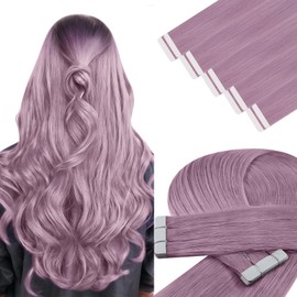 YoungSee 25 g Tape Extensions Real Hair Purple Real Hair Extensions Tape Coloured Tape-in Hair Extensions Remy Hair Extension Tape-in 35 cm Straight #Purple
