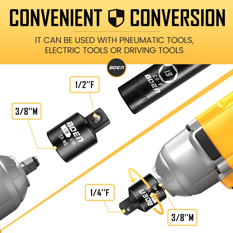 BOEN 4 Piece Impact Socket Adapter Set and Reducer Set,