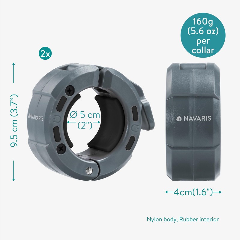 Navaris Barbell Locking Collar 2-Pack - 5cm (2") Olympic Weight