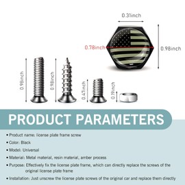 leechio 4 PCS License Plate Bolt, License Plate Bolts Decorative Covers, American Flag License Plate Screws, Anti-Rust and Anti-Theft License Plate Screw Fasteners, Universal Cars Motorcycle (Black)