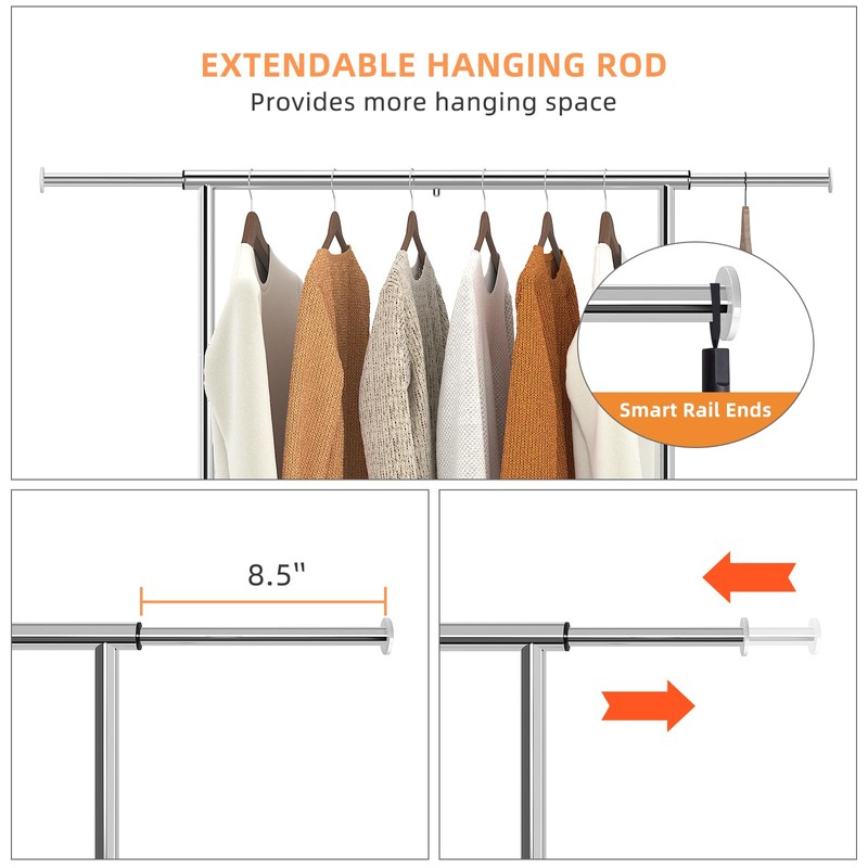 Simple Trending Standard Clothing Garment Rack, Rolling Clothes Organizer with