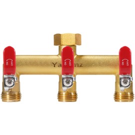 Yayamz Garden Hose Splitter, 3/4” Rust and Freeze Resistant Outdoor Hose Manifold with 5 green Extra Long Handles Faucet Adapter-Heavy Duty Brass 5-Way Valve