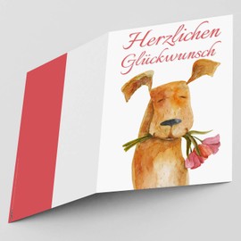 A4 XXL Greeting Card Dog with Flower with Envelope – Elegant Folding Card Suitable for All Occasions such as Birthday, Wedding, Anniversary Card from BREITENWERK