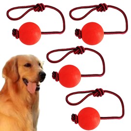 Yuelulala 4PCS Dog Rope Ball Dog Ball On a Rope, Durable Elastic Solid Rubber Balls Interactive Rubber Ball Chew Toys for Dog Fetching, Throwing and Tugging, 6.5 x 33 cm Red (A72-4)