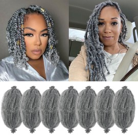 Marley Twist Braiding Hair 12 Inch 7 Packs Mixed Gray Spring Twist Hair Springy Afro Twist Hair Soft Marley Hair for Wrapping Locs Cuban Twist Hair Extensions (12Inch,Mgrey)