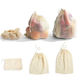 LZMS 6PCS Drawstring Tote Bag,Breathable Reusable Grocery Bag, Soft & Comfortable for Daily Use (6, 2 Large+2 Medium+2 Small)