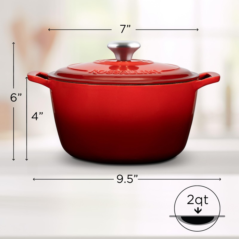 ROSSALLINI Signature Enameled Cast Iron Dutch Oven, Non-Stick Serving Pot