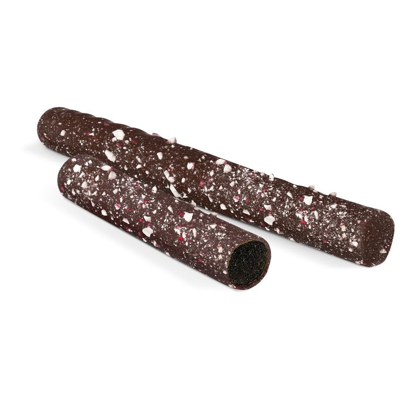 Dark Chocolate Covered Salty Licorice Sticks with Crushed Peppermint