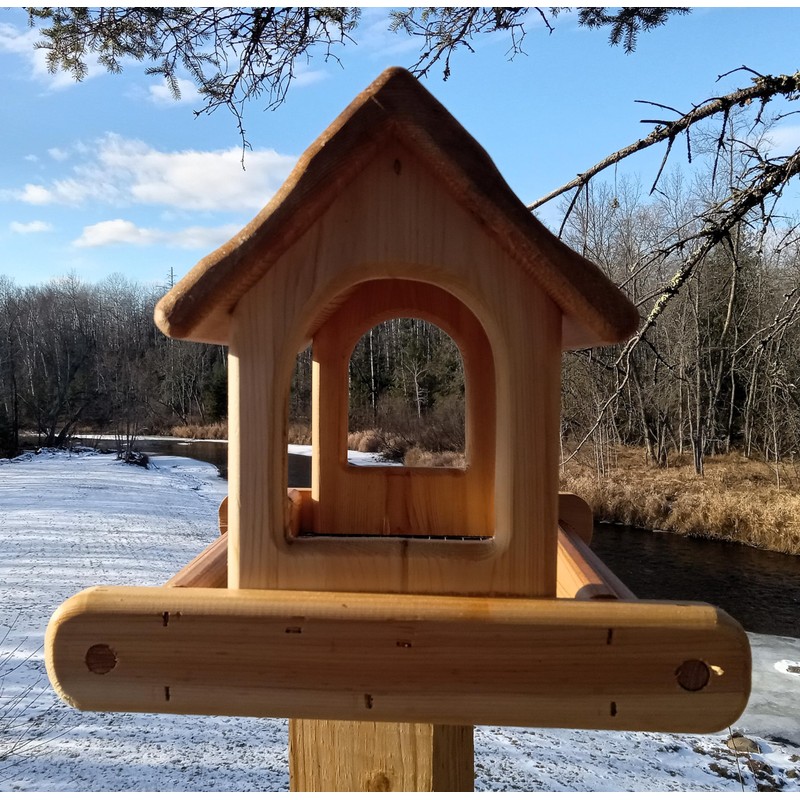 Large Hanging Cedar Wood Fly Through Platform Bird or Squirrel