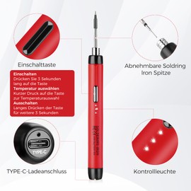 Wireless Soldering Iron Set - USB Soldering Iron with 3 Temperature Adjustable 300°C - 450°C, 3 Soldering Tips, Soldering Iron Stand, Soldering Wire, Soldering Paste, KKMOL Soldering Set for Repair of