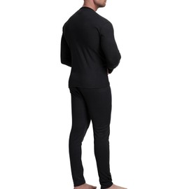 Riverruns Thermal Underwear for Men Fleece-Lined Long Johns Top and Bottom Set Heated Pants Winter Base Layer (Black, XL)