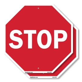 Stop (2 Pack) 10 inch X 10 inch Octagon Plastic Sign Weather Resistant, UV Protected for Workplace, Private Property, and Construction Site, Made in the USA