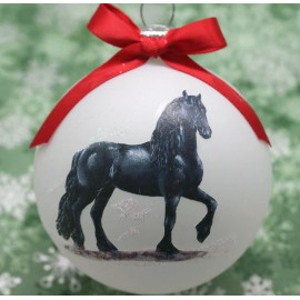 H425 Hand-made Christmas Ornament horse - fresian high stepping walk