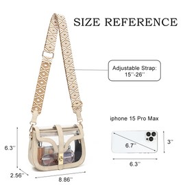 FAIME Clear Stadium Bag for Women Crossbody Cute Clear Bag for Stadium Event Concerts, See Through Purse With Guitar Strap (Beige)