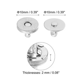 uxcell 20 Sets Magnetic Snaps Button, 10x2mm/0.39"x0.08" Metal Round Magnetic Clasps Button Fabric Base Components and Cap Kit for Clothes Bag Leather DIY Purse Wallet, Silver