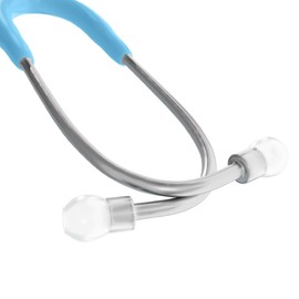 DocCheck "Lausch" Stethoscope - Double Head Chestpiece, Thick-Walled Tubing System, Adjustable Ear Hooks, Includes Name Tag & Spare Parts Set, Latex-Free, 77 cm, 190 g (Light Blue)