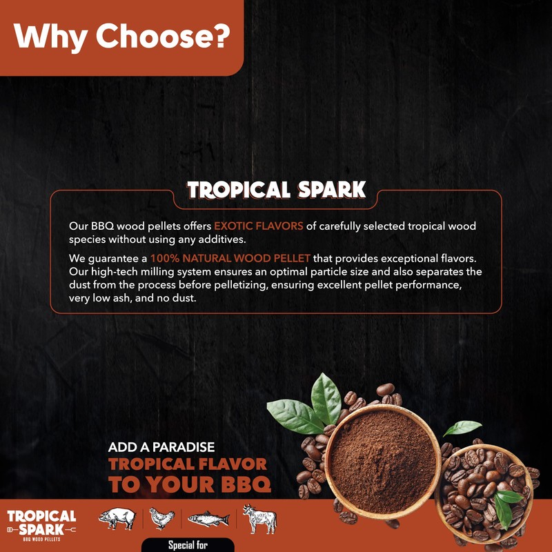 Tropical Spark Wood Pellets | Perfect for BBQ, Smoking, Grilling,
