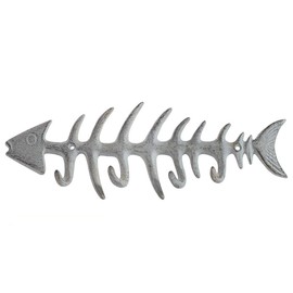 Decorative Fish Bones Wall Mount Towel Rack by Comfify - Stylish Cast Iron Hanger w/ 4 “Fish” Hooks - Includes Screws and Anchors - in Antique White