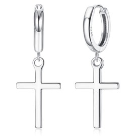 MILACOLATO 925 Sterling Silver Cross Hoop Earrings Minimalist Cross Dangle Huggie Cuff Earrings Minimal Jewelry Dainty Cross Hoop Earrings for Women Men