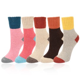 Benefeet Sox Womens Wool Socks Warm Winter Socks Soft Thick Knit Socks Thermal Cozy Boot Socks Comfy Cabin Crew Sock 5 Pack, 5-red,pink,camel,khaki,coffee, One Size