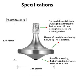 RullPulu Premium Stainless Steel Spinning Top, Exquisite Fidget Toys, Stress Relief, Time Killer, Perfect Balance Spin Long time Easy to Rotate (L/Silver)