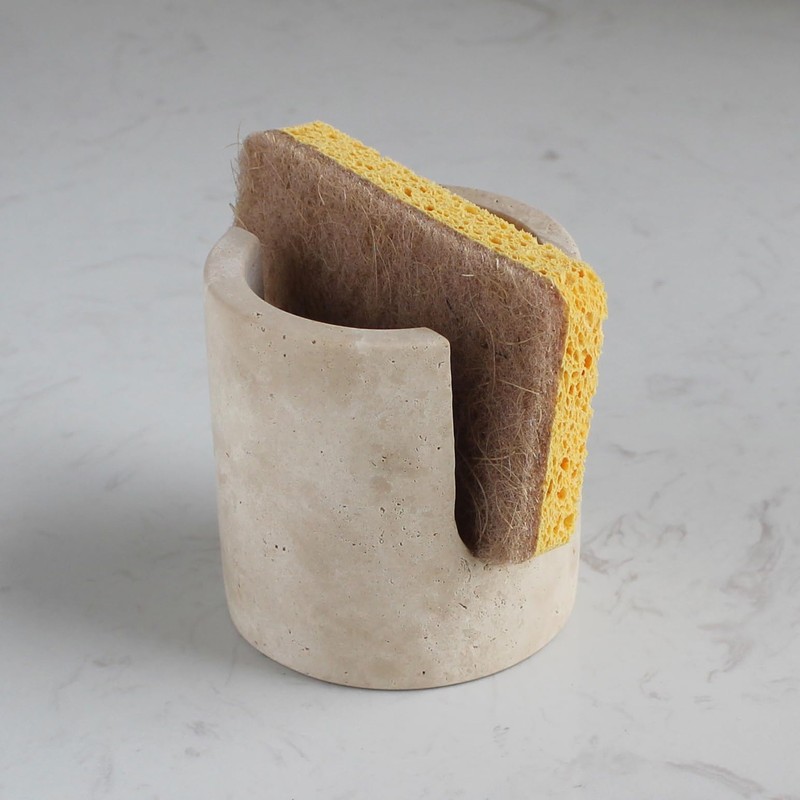 Natural Travertine Sponge Holder for Kitchen Sink, Drying Rack, Compact