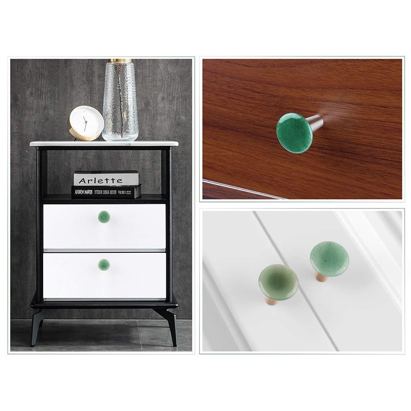 mookaitedecor Set of 4 Green Aventurine Round Crystal Cabinet Knobs