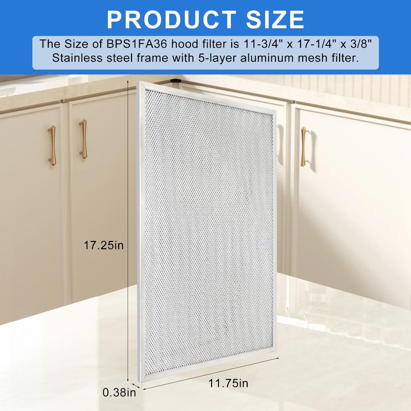 2 Pack-BPS1FA36 Range Hood Filter Upgraded Stainless Steel Frame 11-3/4"