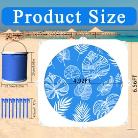 Lanathel Baby Beach Pool, 2-in-1 Waterproof Beach Blanket & Kiddie Pool, 6.5 x 6.5 Feet Portable & Foldable Baby Pool for Beach w/Collapsible Water Bucket, Stakes, Easy to Set Up & Clean (Blue)