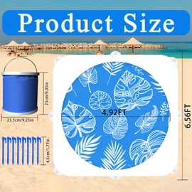 Baby Beach Pool, 2-in-1 Waterproof Beach Blanket & Kiddie Pool, 6.5 x 6.5 Feet Portable & Foldable Baby Pool for Beach w/Collapsible Water Bucket, Stakes, Easy to Set Up & Clean (Blue)