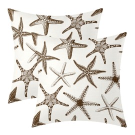 aportt Brown Starfish Pillow Covers 18X18 Inch Set of 2 Beach Ocean Coastal Decorative Square Pillow Cases Summer Nautical Cotton Linen Cushion Case Home Decor for Sofa Couch Bedroom Outdoor