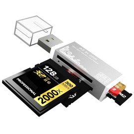 Micro SD Card Reader, 4-in-1 SD Card Reader to USB Adapter, Memory Card Reader for MS Duo/Pro, M2 Card, SDXC, SDHC, MMC, RS-MMC, Micro SDXC, Micro SDHC and TF Card (1Pack Silver)