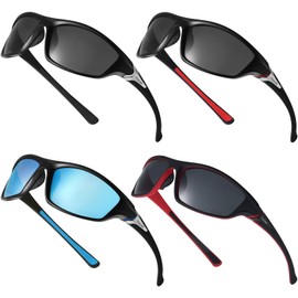 TOODOO 4 Pairs Men Polarized Sunglasses with UV Protection Driving Glasses Sports for Sport Outdoor Activities (Traditional Colors)