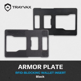 Trayvax - Placa de armadura RFID para portafolios Summit con bloqueo RFID, soporte de tarjeta de crédito de acero con abrebotellas, melonita negra, Negro -, Minimalista